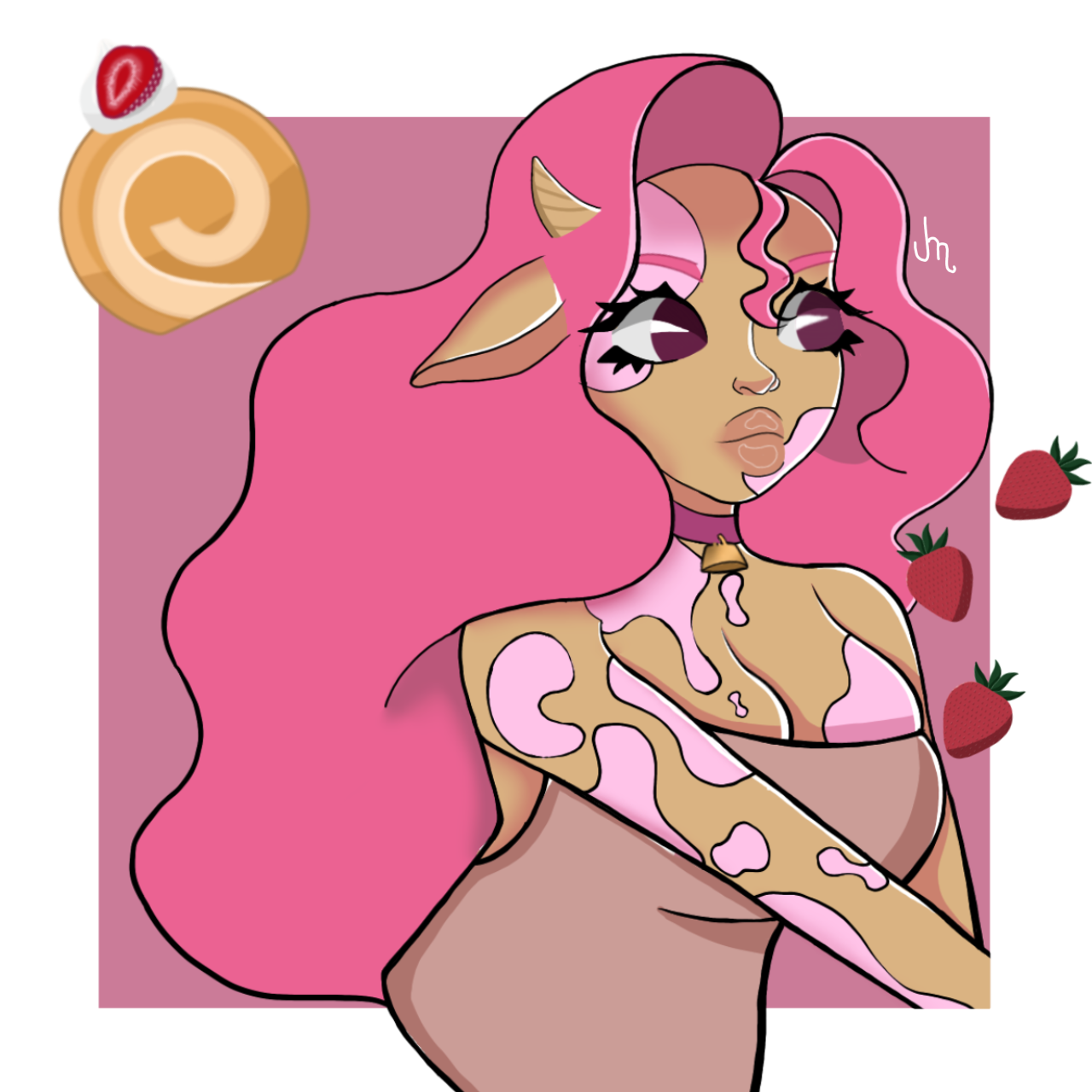 Strawberry milk cow sticker